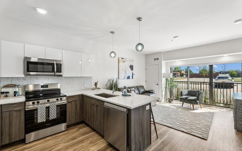a kitchen with a large island