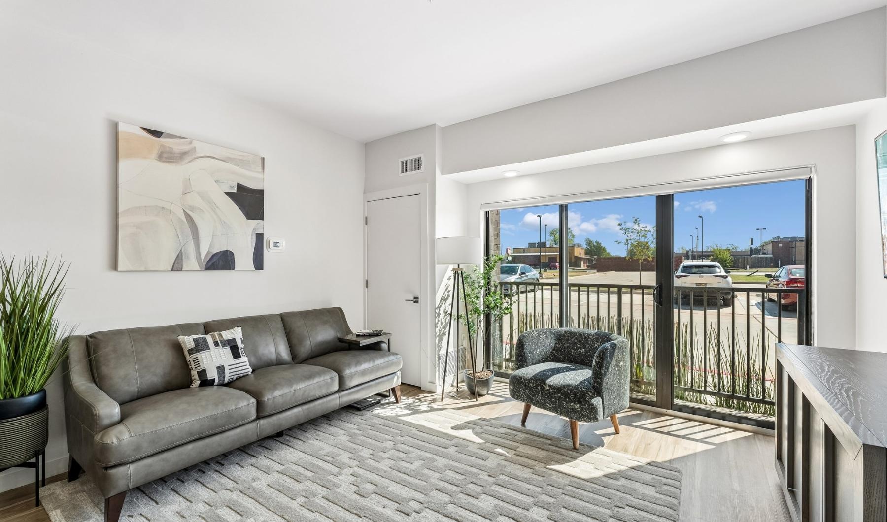 a living room with a large window
